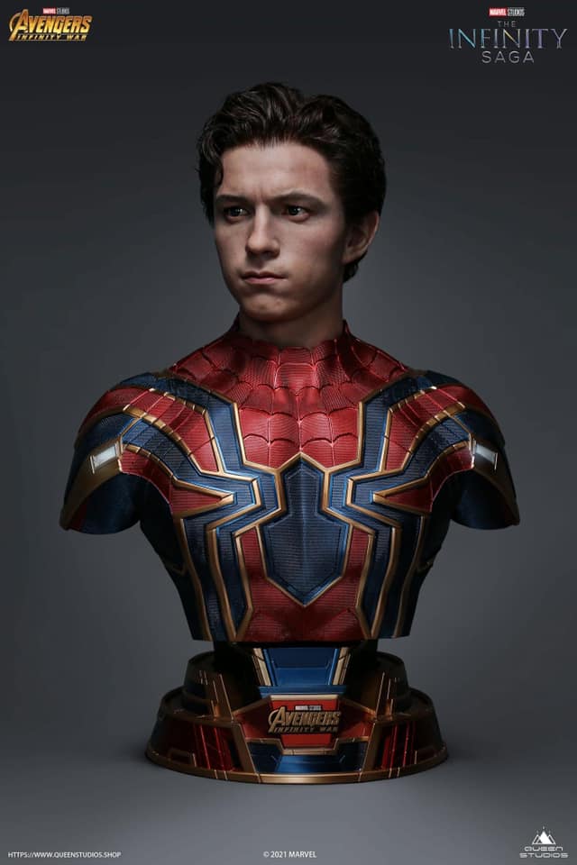 QUEEN STUDIO -1:1 TOM HOLLAND IRON SPIDER LIFE SIZE BUST (SILICON)